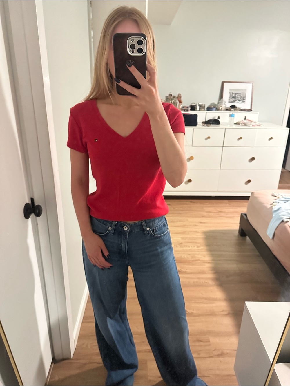Tommy Hilfiger Red V-Neck Short Sleeve Tee